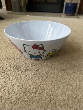 Hello Kitty White Bowl with Red Bow and Blue Outfit